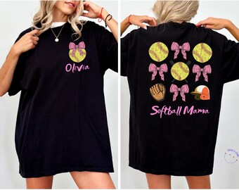 Comfort Colors® Custom Softball Mom Shirt, Custom Softball Mama Tee, Coquette Softball Tee, Mothers Day Gift, Game Day Shirt, Cheer Mama Tee