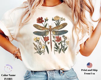 Comfort Colors Dragonfly Floral Shirt: Boho Cottagecore Tee