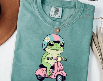 Funny Frog in Motobike Comfort Colors® Shirt, Cute Frog Tshirt, Nature Lover Gift, I Like Frogs Shirt, Funny Shirt Gifts, Toad Lovers Shirt