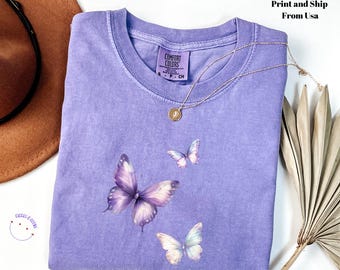 Comfort Colors Butterfly T-Shirt: Vintage Style, Garment-Dyed Cotton