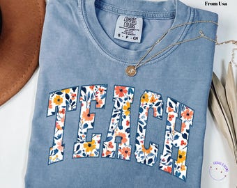 Comfort Colors Floral Teacher Shirt: Retro Style, Soft Cotton