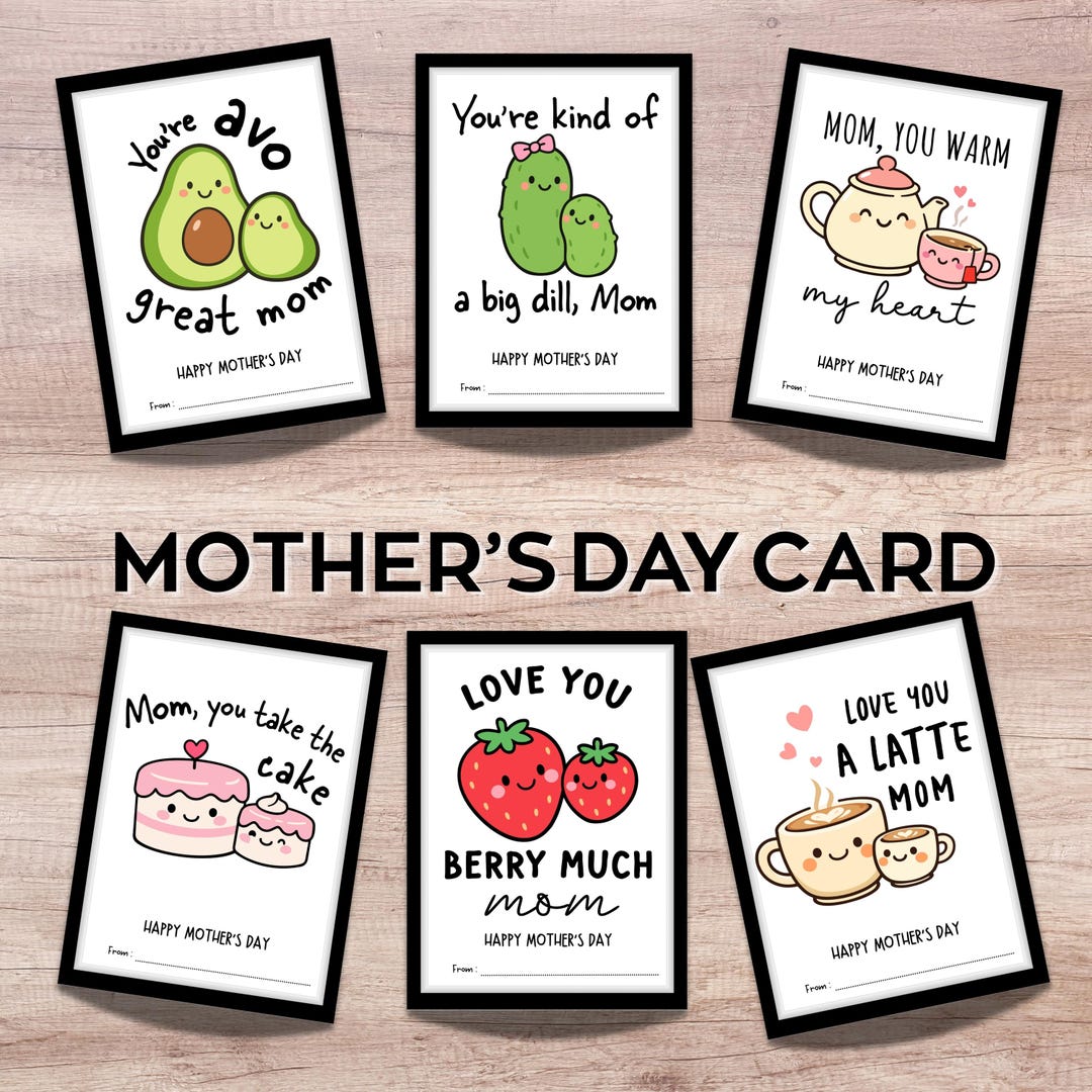 Funny Mother’s Day Cards, Pun Mom Card Bundle, Food Puns, Kids ...