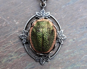 Vintage Scarab Necklace Rare 1920s Egyptian Revival Stone in Antique Silver Filagree Setting