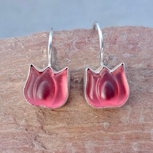 Pink Tulip Earrings Lalique Inspired Art Deco Aqua Sterling Silver Tulip Earring image 3
