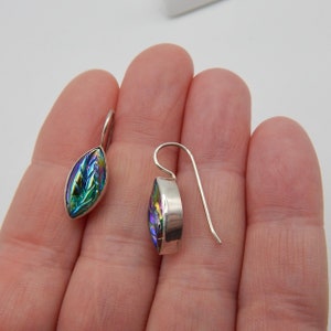 iridescent Green Leaf Earrings Art Deco Sterling Silver Vintage Glass Earrings 509 image 4