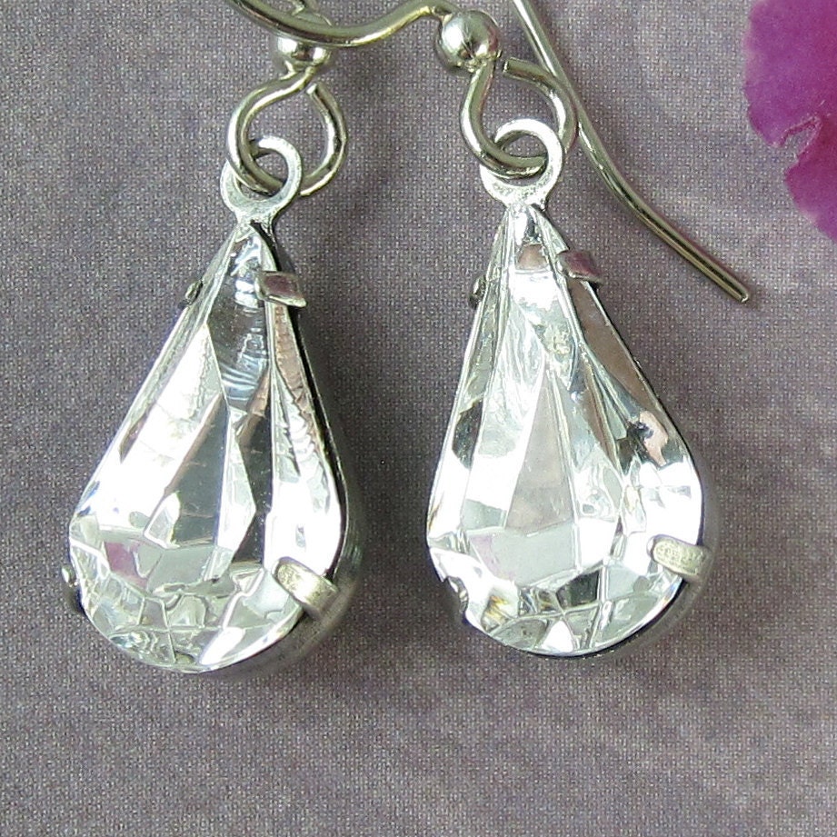 Clear Drop Earrings Clear Crystal with Silver Earwire Etsy