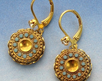 Gold Türkis Ohrringe Vintage Glastropfen Ohrringe