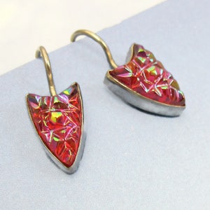 Red Art Deco 1920s Earrings Vintage Glass in Sterling Silver Art Deco Style 590