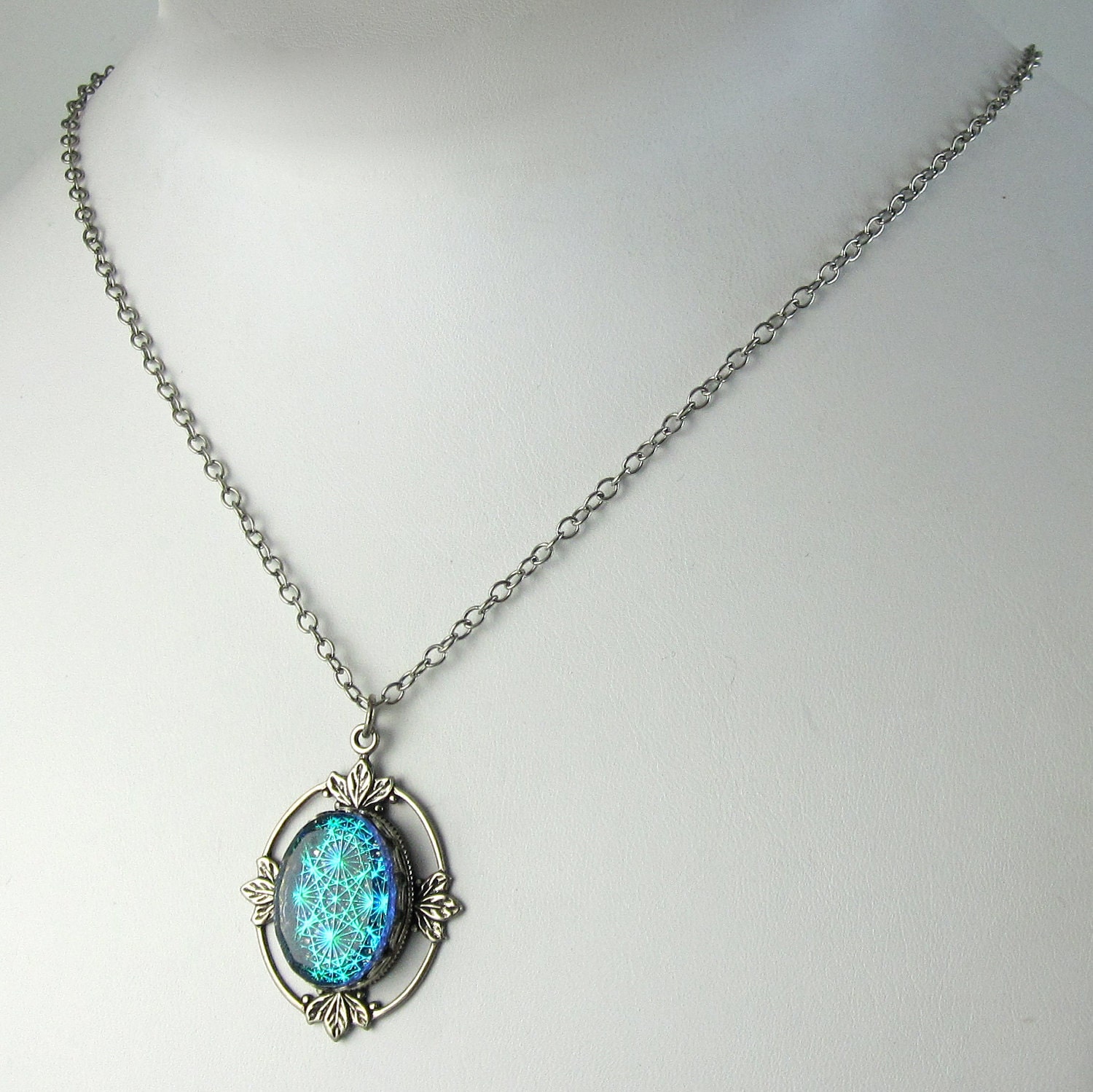 Blue Opal Pendant Necklace Starburst Vintage Glass Pendant on | Etsy