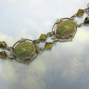 Vintage Scarab Bracelet Rare 1920s Egyptian Revival Glass Stones in Art Deco Antique Silver Filagree Setting image 3