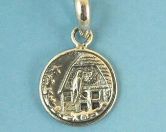 Sterling Silver Pendant Victorian Button Casting Bird Motif last one