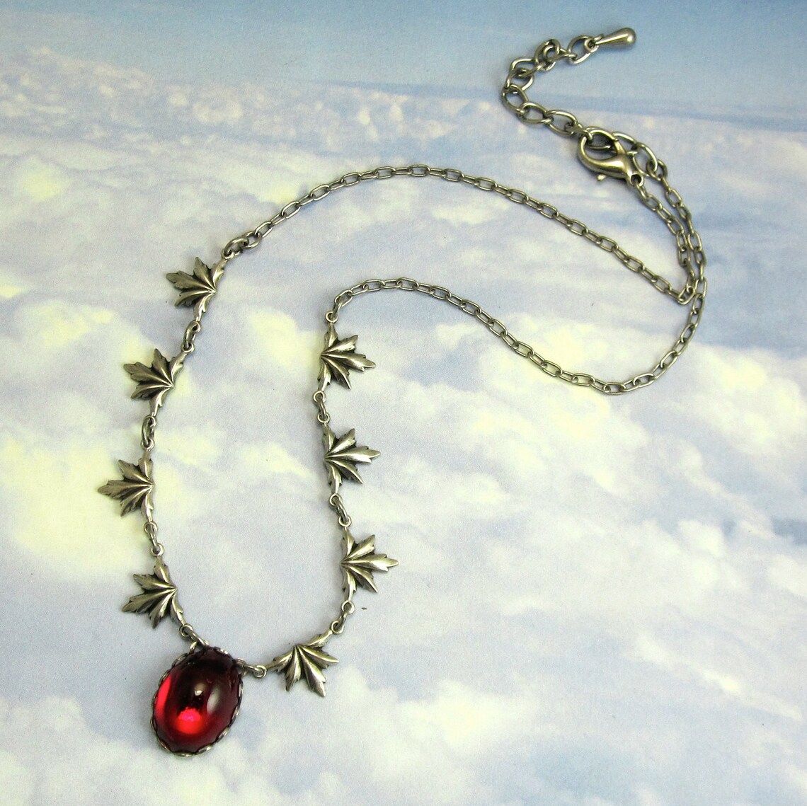 Red Gothic Vampire Necklace Blood Red Antique Silver Art Deco Etsy