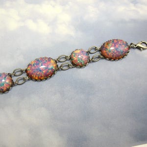 Fire Opal Bracelet Pink Bracelet Harlequin Vintage Glass in Silver image 4