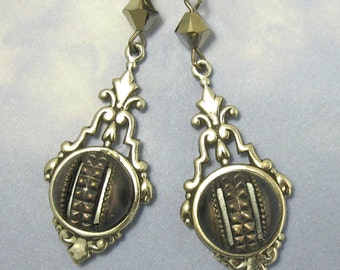 Steampunk Ohrringe antike viktorianische Knopf baumeln mit Silber Filigran #26 seltene authentische 1840-60 viktorianischen Knopf