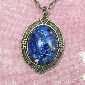 Opal Pendant Blue Iridescent Glass Starburst Necklace Silver Chain