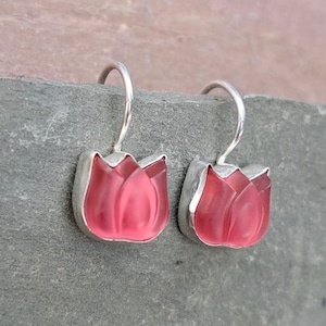 Pink Tulip Earrings Lalique Inspired Art Deco Aqua Sterling Silver Tulip Earring image 1