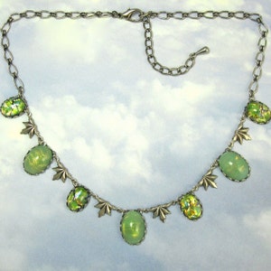 Green Necklace Vintage Celadon Glass in Antique Silver image 2