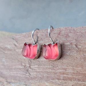 Pink Tulip Earrings Lalique Inspired Art Deco Aqua Sterling Silver Tulip Earring image 5