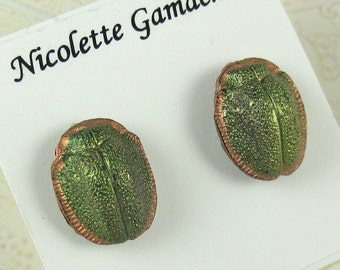 Vintage Glass Scarab Post Earrings Rare 1920s Egyptian Revival Stones