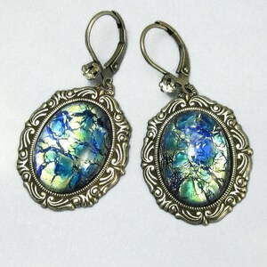Blue Dangle Earrings Blue Opal Vintage Glass Earrings art deco earrings