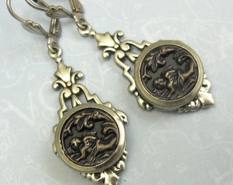 Victorian Button Angel Earrings with Antique Silver Filagree and Earwire Rare Authentic 1840-60's Victorian Button #17