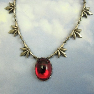 Red Gothic Vampire Necklace Blood Red Antique Silver Art Deco Jewelry Romantic Gothic