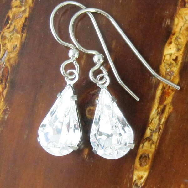 Clear Drop Earrings Clear Crystal with Silver