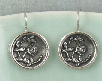 Antique Button Casting Earrings Sterling Silver Rose