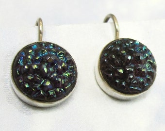 Iridescent Purple Vintage Glass Earrings Sterling Silver Earring 373