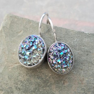 Art Deco Earrings Vintage Glass Earrings Sterling Silver Earring 513