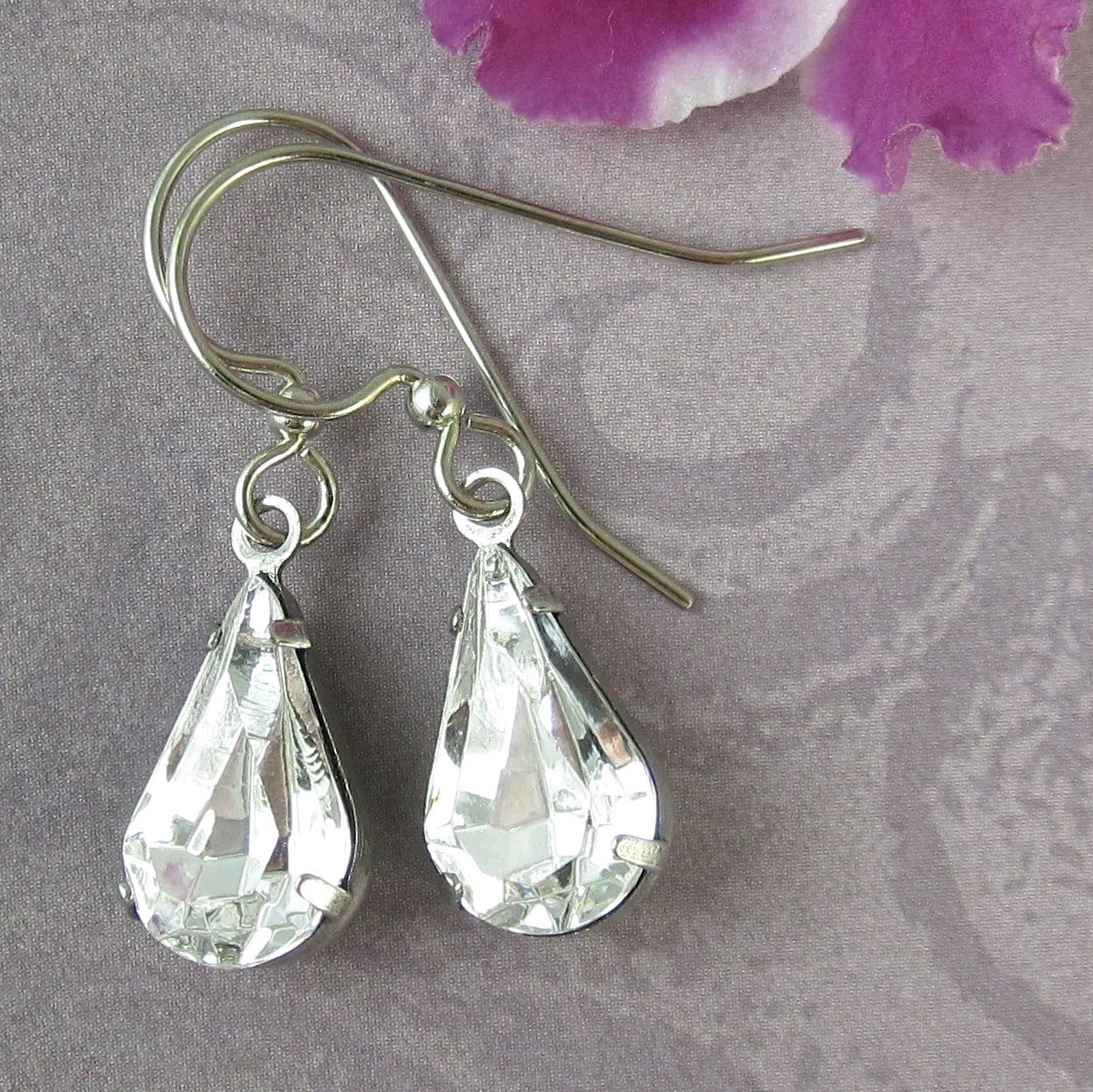Clear Drop Earrings Clear Crystal with Silver Earwire Etsy