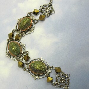 Vintage Scarab Bracelet Rare 1920s Egyptian Revival Glass Stones in Art Deco Antique Silver Filagree Setting image 2