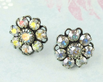 Rhinestone Post Earrings Aurora Borealis Crystal AB Swarovski Crystal