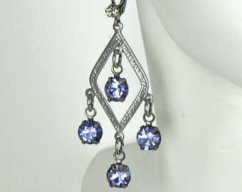 Purple Chandelier Earrings Silver Tanzanite Crystal Rhinestones