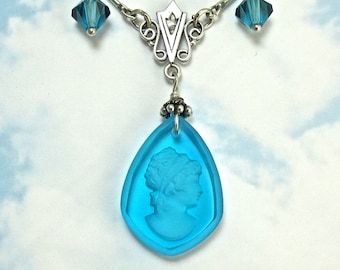 Collier Vintage Argenté Avec Pendentif Camée Ou Photo - Style Rétro - Bijou Occasion Unique
