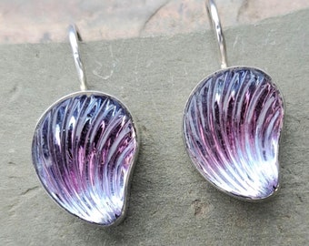 Lavender Earrings Sterling Silver Lavender Lalique Inspired Glass Shell Earrings 521