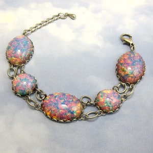 Fire Opal Bracelet Pink Bracelet Harlequin Vintage Glass in Silver image 3