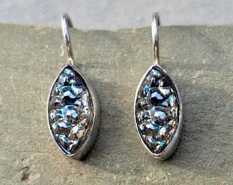 Blue Sterling Silver Earrings Starry Night Vintage Glass Earrings Art Deco Jewelry 368