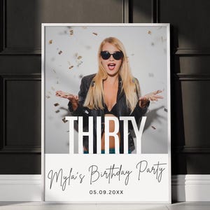 30th Birthday Welcome Sign Template, Canva Birthday Poster, Thirtieth Birthday Photo Welcome Sign, Minimalist Modern Birthday Party Sign,