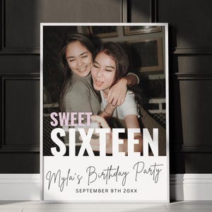 Sweet Sixteen Birthday Welcome Sign Template, 16th Birthday Party Photo Welcome Poster, Minimalist Modern Party Welcome, Editable Printable