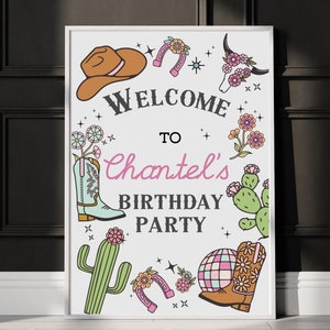 Editable Cowgirl Birthday Welcome Poster, Rodeo Party Sign, Pink Cowgirl Template, Nashville Theme, Western Bday Welcome, Instant Download