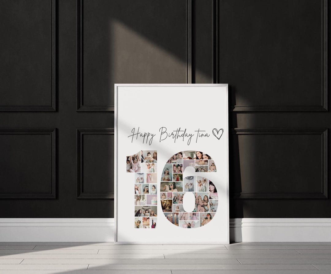 16th Birthday Photo Collage Template, Printable Canva Frame Template ...