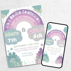 Editable Joint Party Birthday Invitation – Perfect for Sibling or Double Birthday Celebrations! Editable Canva Template for ANY AGE & Gender