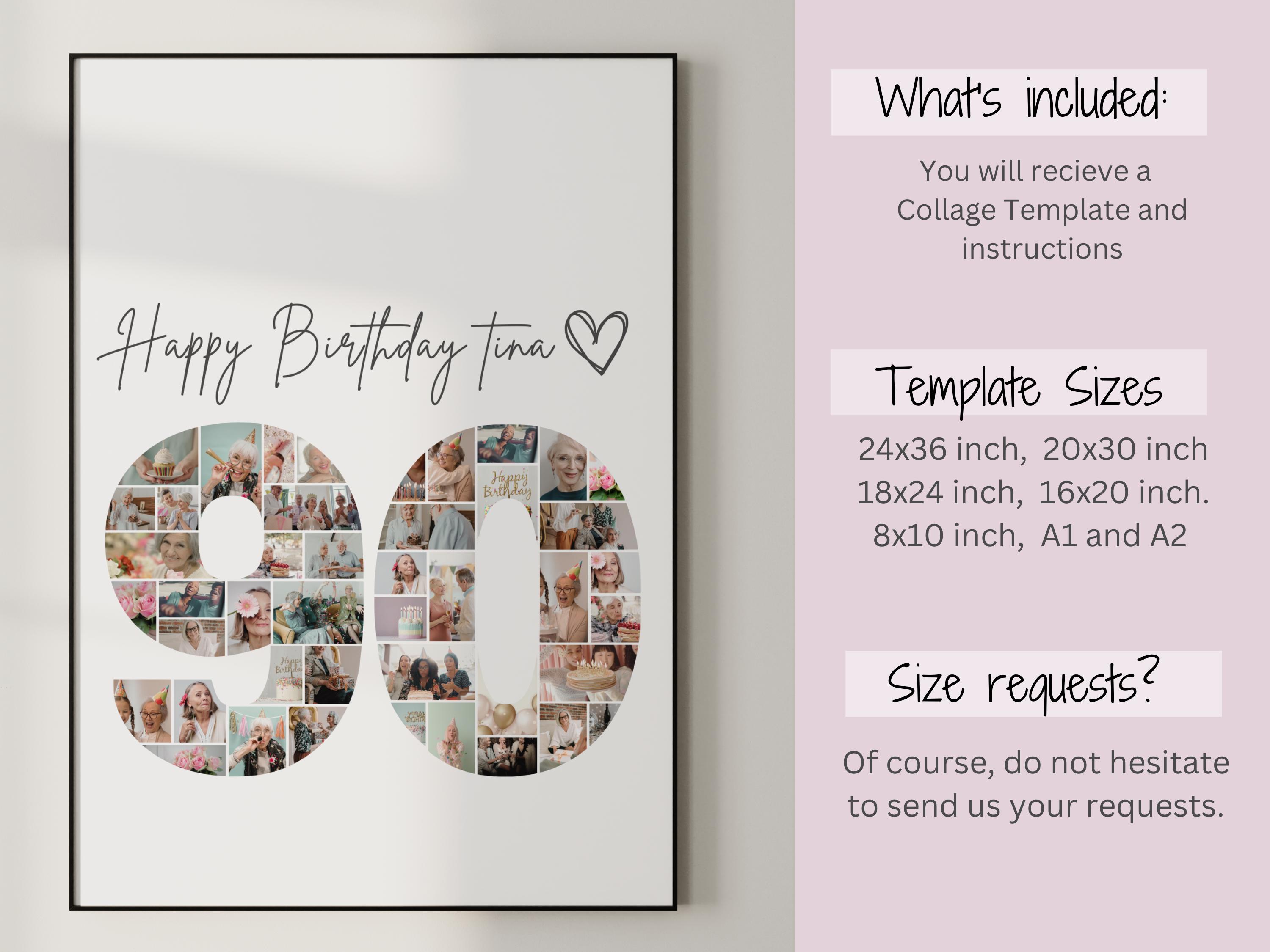 90th Birthday Photo Collage Template, Printable Canva Frame Template ...