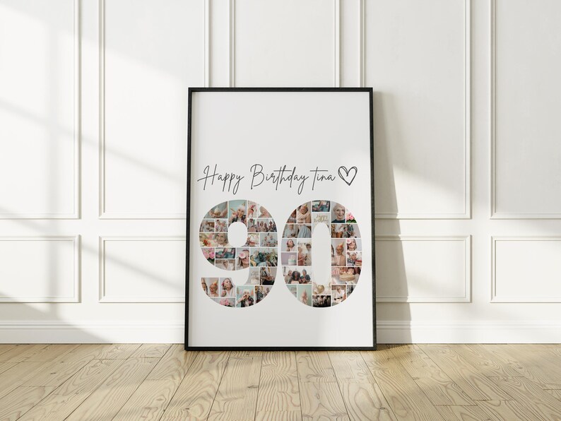 90th Birthday Photo Collage Template, Printable Canva Frame Template ...
