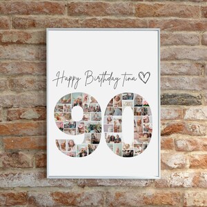 90th Birthday Photo Collage Template, Printable Canva Frame Template ...