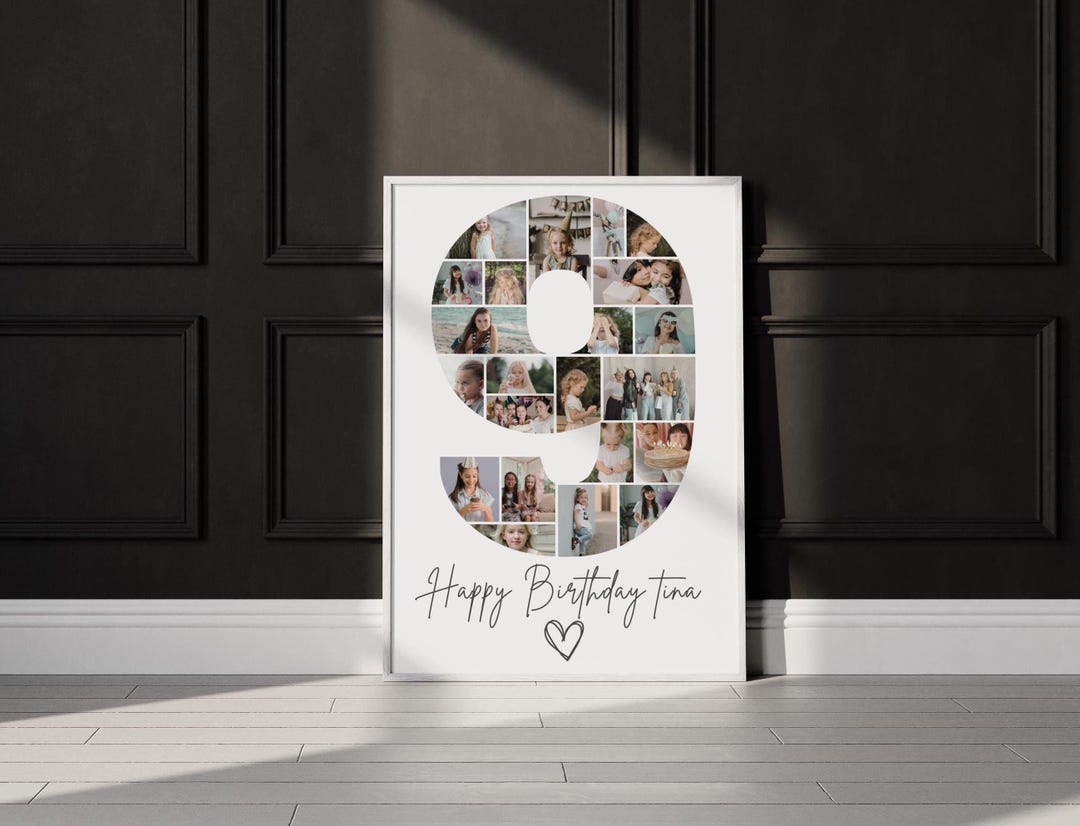 9th Birthday Photo Collage Template, Printable Canva Frame Template ...