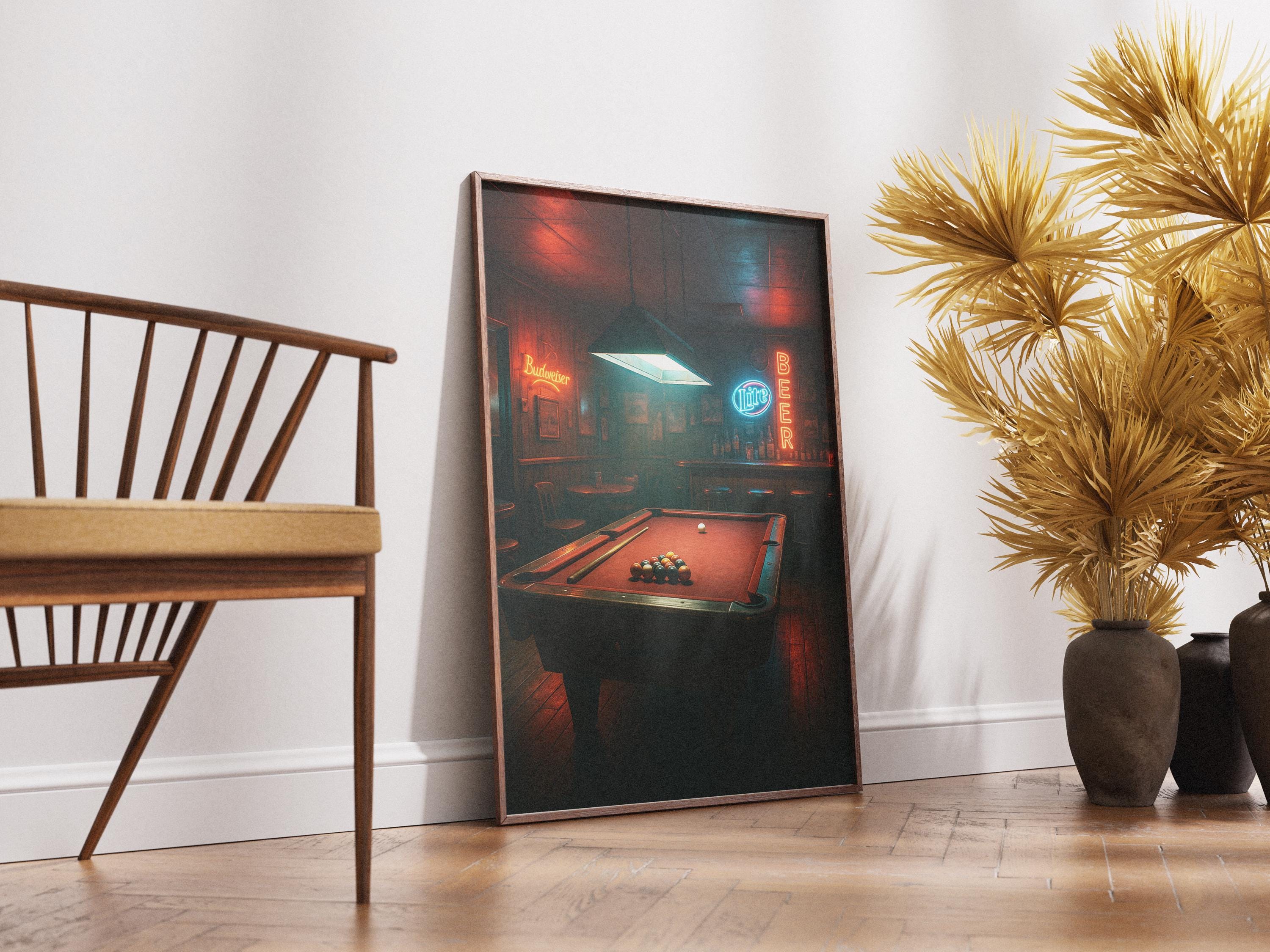 Pooltableart Neon Dive Bar Print: Vintage Pool Table Art (digital Download) - Etsy