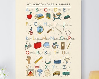 Schoolhouse Alphabet, Canvas Gallery Wrap, Personalized Teacher Gift, New Teacher Gift, Classroom Decor, Multiple Sizes, Can be Personalized