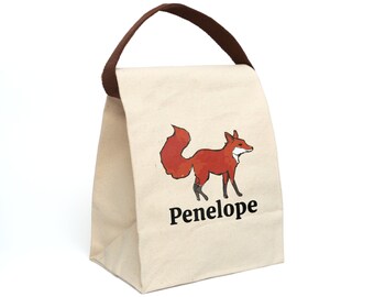 Sac à lunch en toile Fox Sac à lunch personnalisé avec bandoulière Sac à lunch pour enfants pour école Sac à lunch avec nom Sac à lunch pour enfants d'âge préscolaire, cadeau pour amoureux des renards